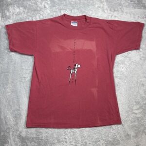 Fort Worth Zoo T Shirt Men L Red Faded Distressed Zebra